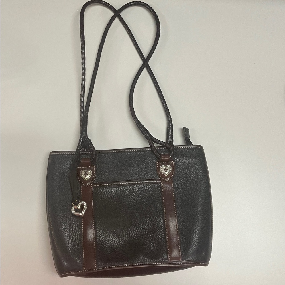 Brighton medium Black and Brown leather Tote Bag / preowned ink stains inside